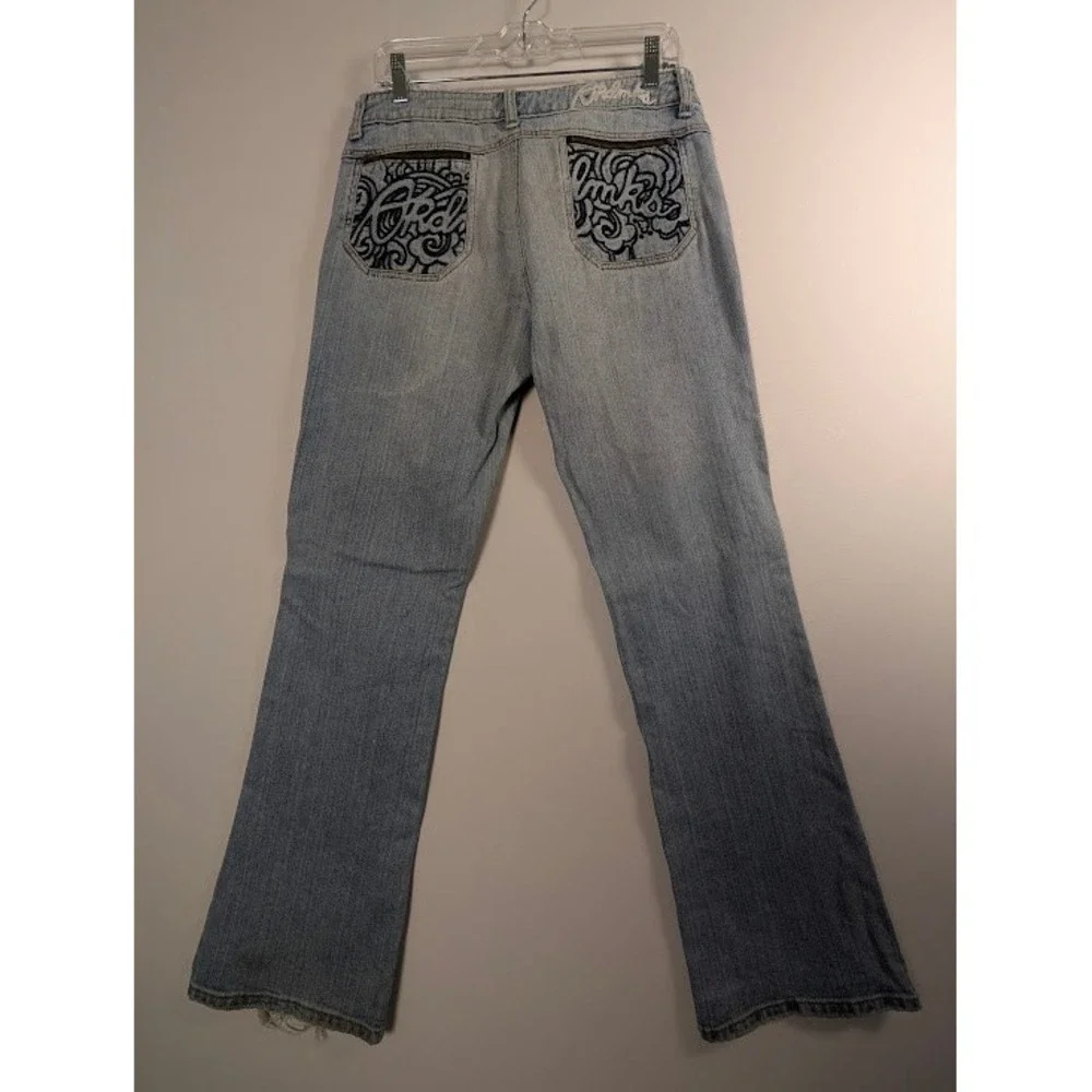 Akademiks Flare Jeans Mens 30 Light Wash Low Rise Embroidered Y2K 2000s